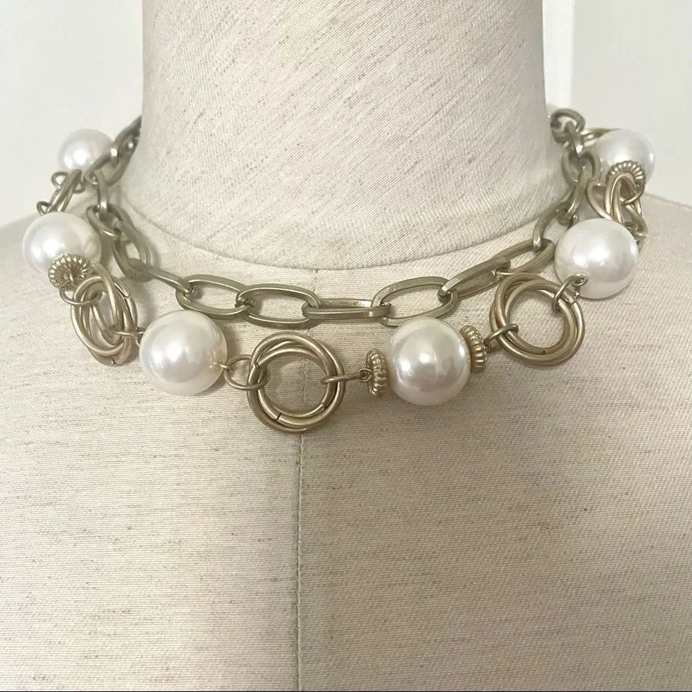Premier Designs detachable double chain faux Pearl necklace